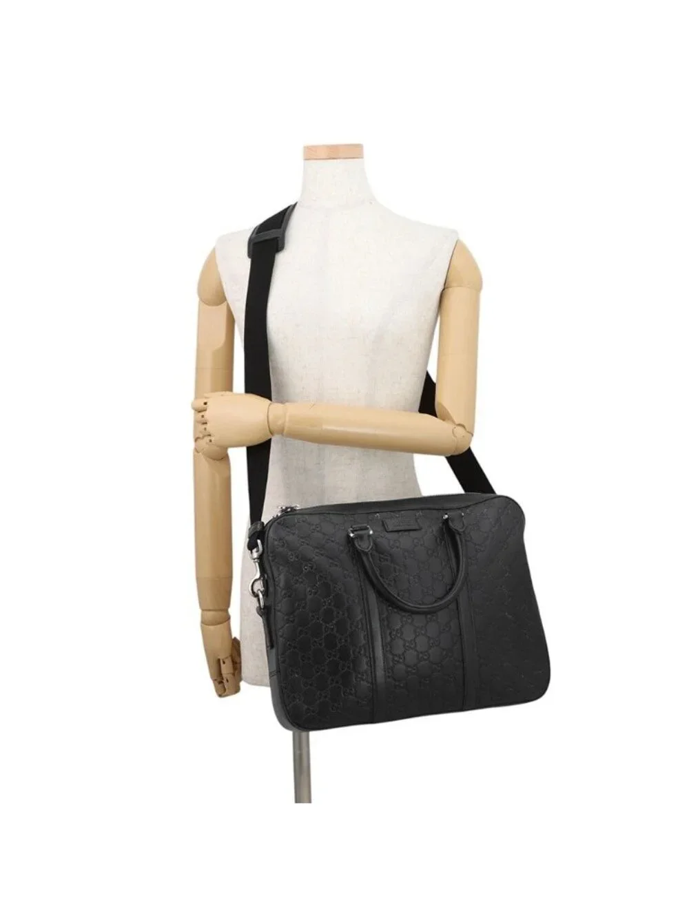 Gucci Shoulder Bag Briefcase GG Guccissima Leather Business 2-Way Black